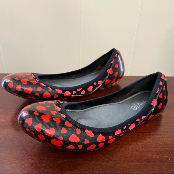 ja-vie hearts jelly flats shoes flexible casual black & red 9.5. NWOT - Picture 8 of 12